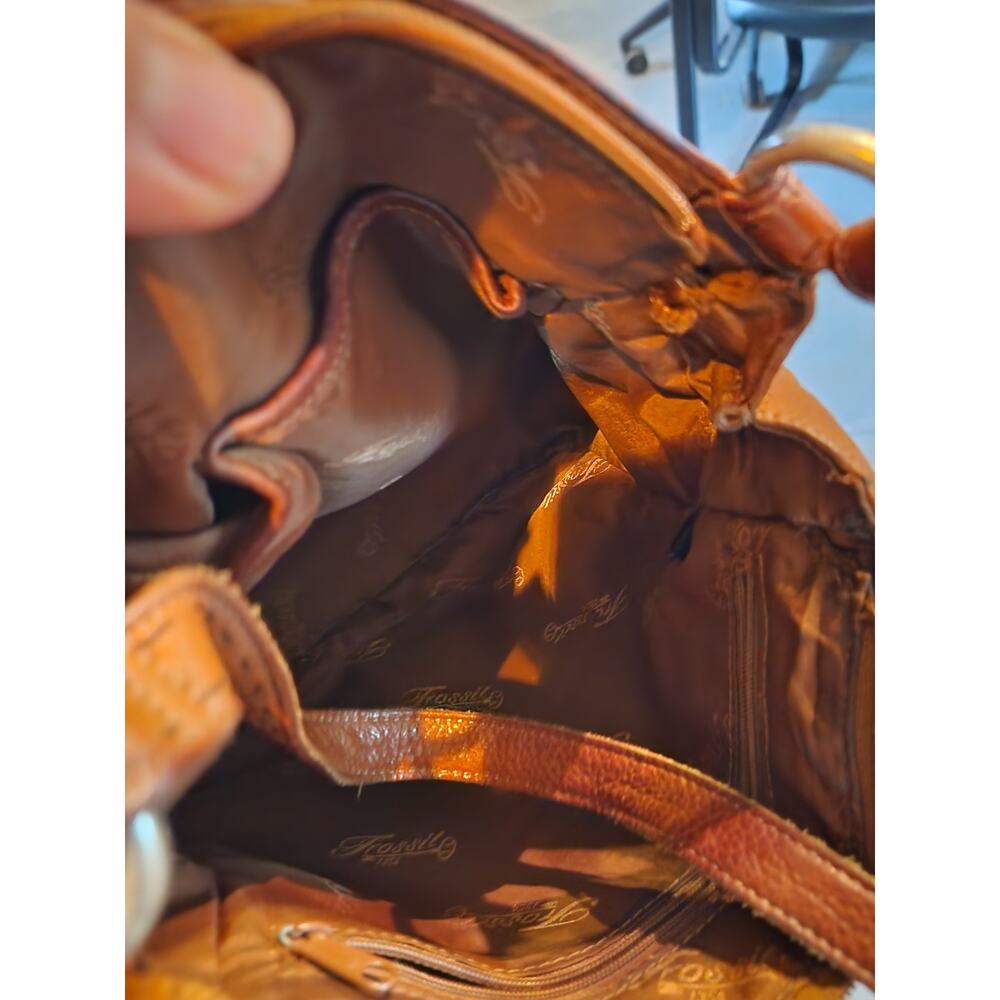 Fossil Cognac Brown Pebbled Leather Handbag Shoulder Bag - Picture 6 of 6